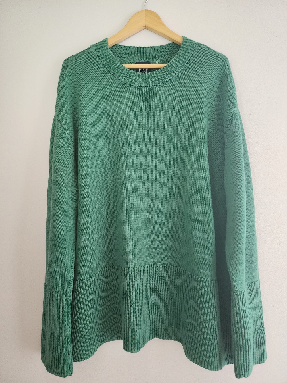Gap Green 100% Cotton Oversized Crewneck Sweater Ribbed Hem Size XL